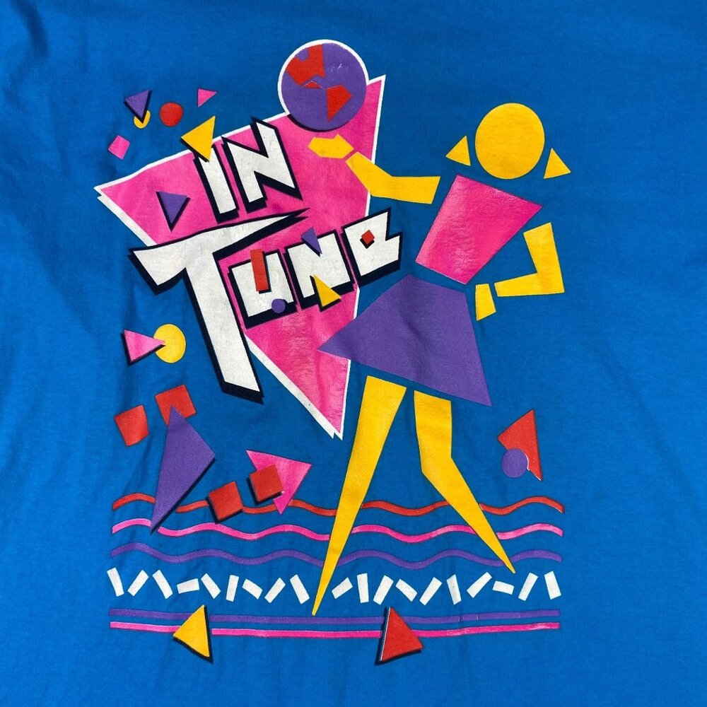 Vintage Hanes XL 90s "In Tune" Graphic TShirt Single Stitch Blue Retro Style